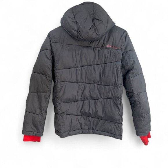 Spyder Boys Dark Gray Red Puffer Full Zip Jacket Hoodie Pockets Size L (14-16) - Picture 2 of 16
